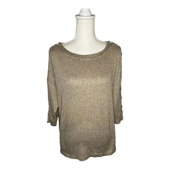 Anthropologie Peyton‎ Primrose Large Black & Tan Houndstooth Button Sleeve Top - Picture 1 of 5